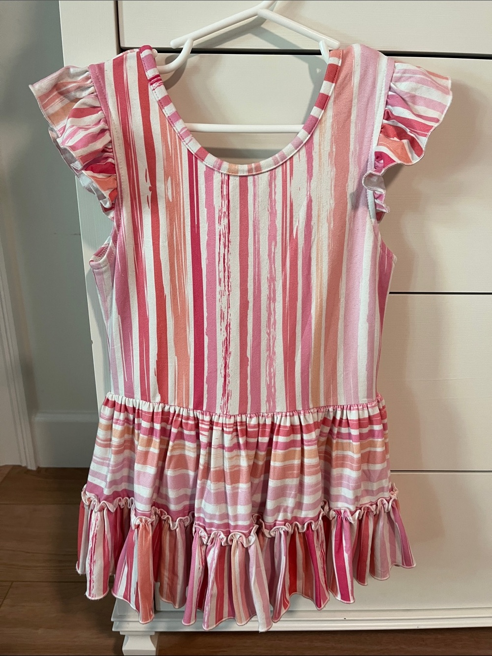 Cheeky Plum Girls Pink Striped Ruffle Leotard